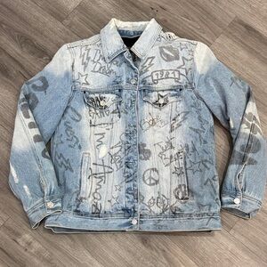 Guess Blue Jean Jacket with Black Graphics